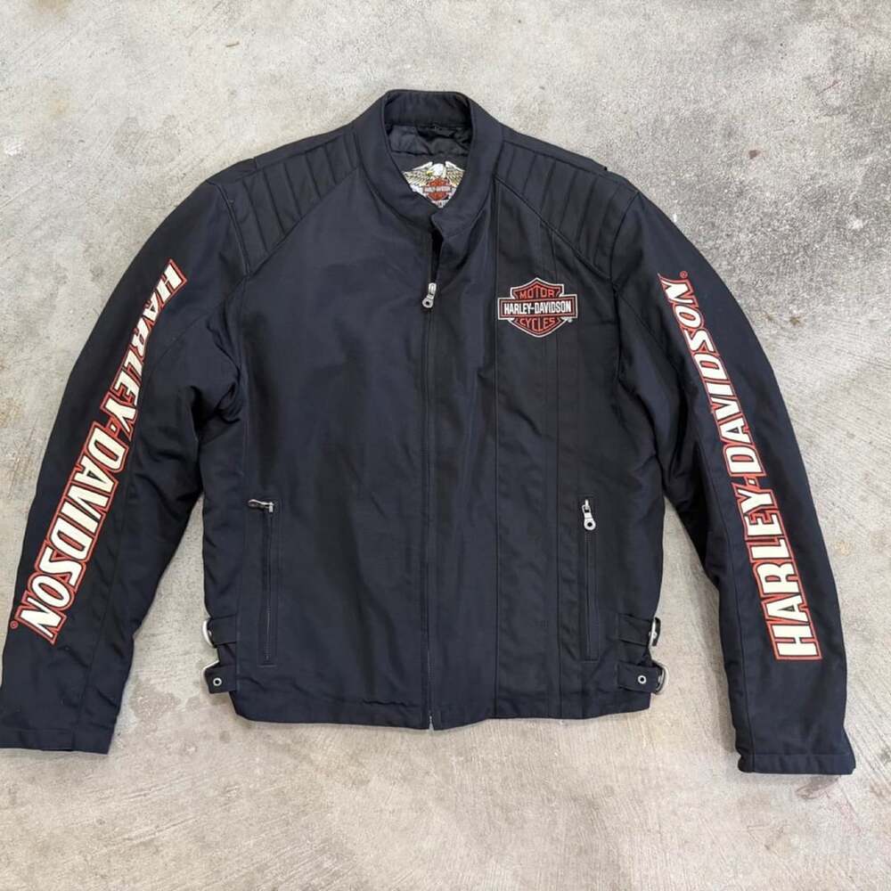 Harley-Davidson Embroidered Sleeve Nylon Motorcycle Jacket Men's M
